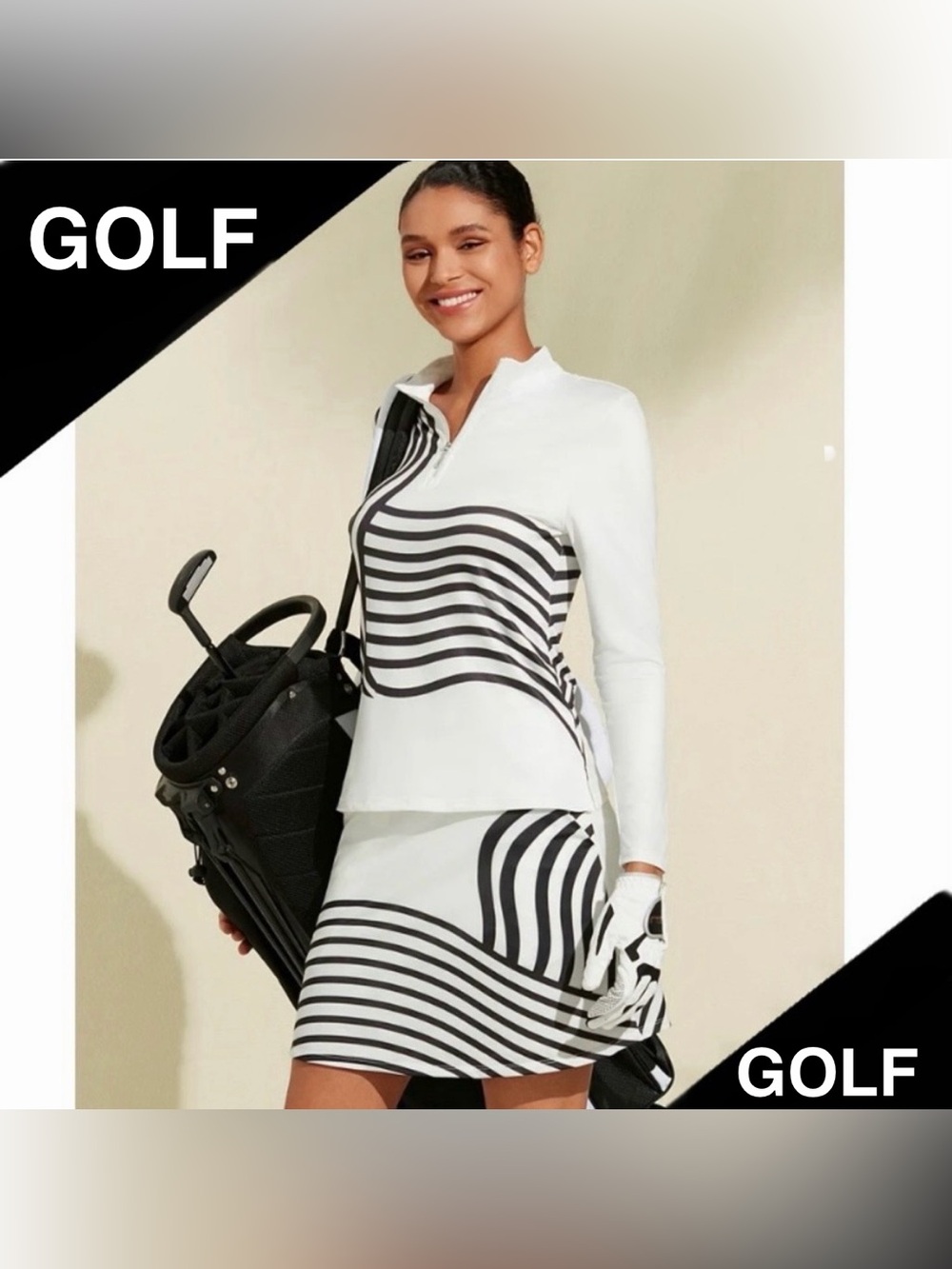 Golf luxury 2 Piece Stylish UPF50 Sun Protection Black and White